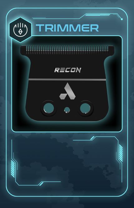 Recon trimmer closeup of black blade.